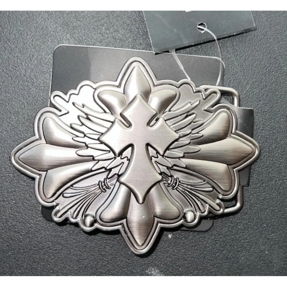 Winged Cross Silver Belt Buckle